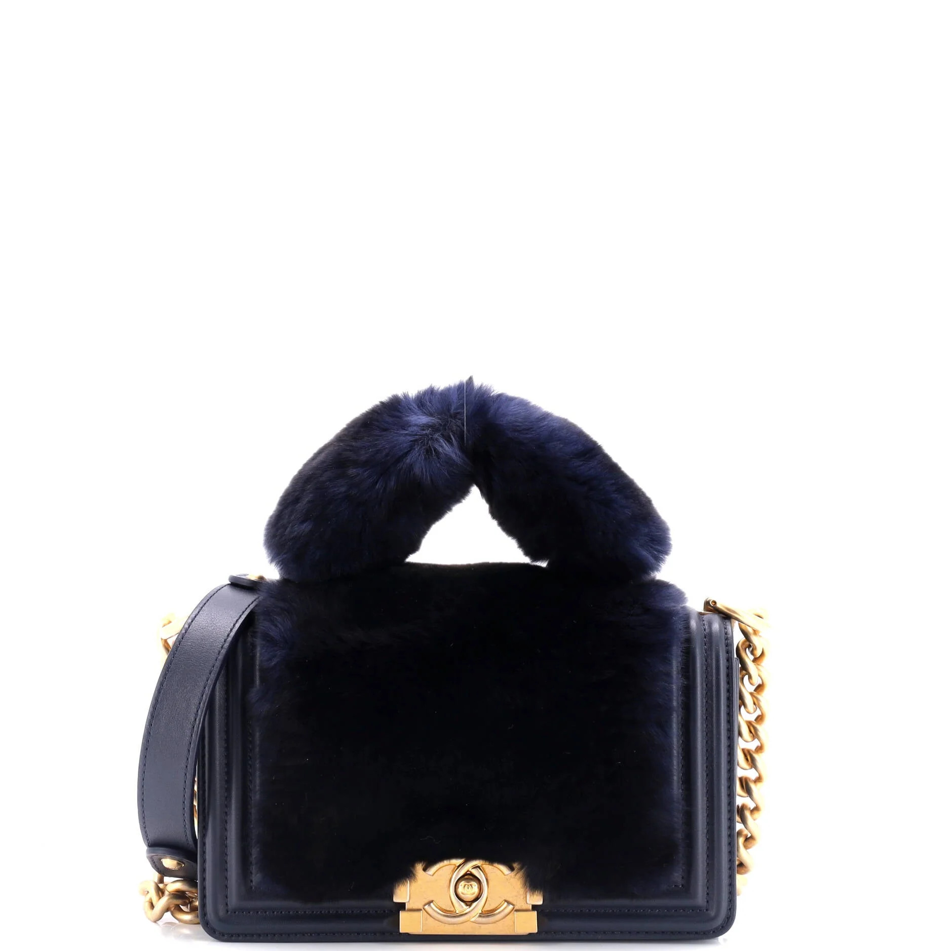 Top Handle Boy Flap Bag Fur Small | Shop Simon