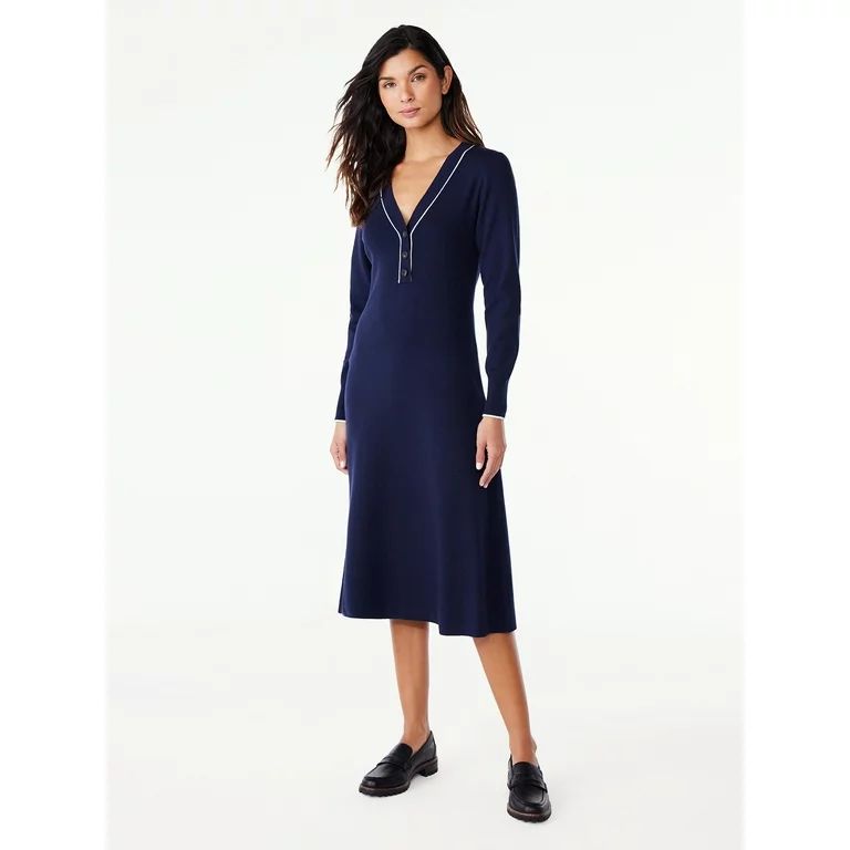 Free Assembly Women's Henley Midi Sweater Dress, Sizes XS-XXL | Walmart (US)
