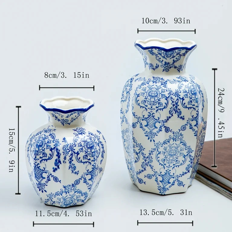 Blue and White Ceramic Bud Vase 5.9" Chinoiserie Decorative Vase for Home Decor, NOVATRAX | Walmart (US)