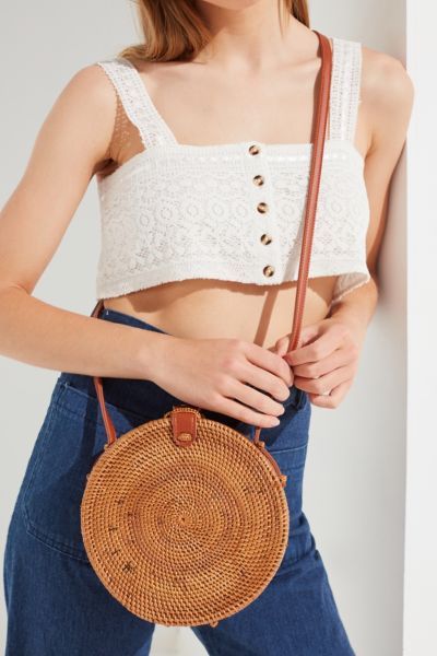 Structured Circle Straw Crossbody Bag - Brown at Urban Outfitters | Urban Outfitters (US and RoW)