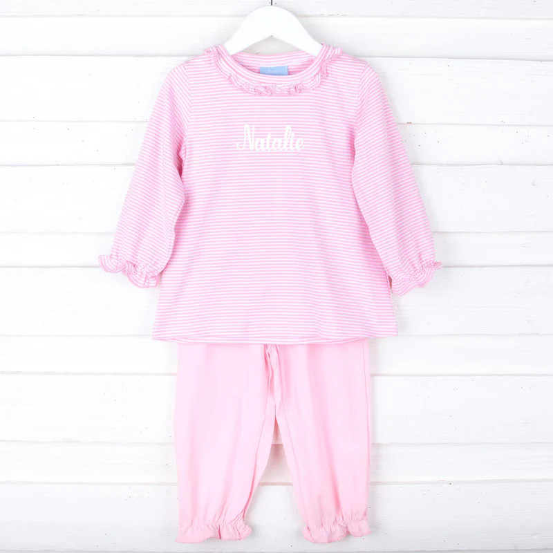 Pink Stripe Ruffle Pant Set | Classic Whimsy
