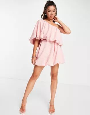ASOS DESIGN one shoulder bubble skater mini dress in pink texture | ASOS (Global)