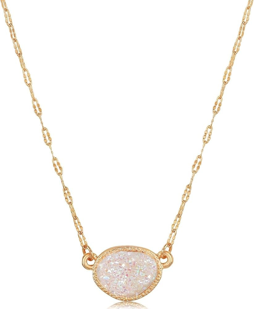 Humble Chic NY Simulated Druzy Pendant Necklace for Women with Sparkly Oval Stone - Gold, Silver,... | Amazon (US)