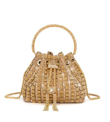 Sweetovo Sparkly Diamond Evening Bag Clutch Purses for Women Rhinestone Purse Glitter Handbag for Party Prom Cocktail Wedding (Champagne Gold) | Amazon (US)