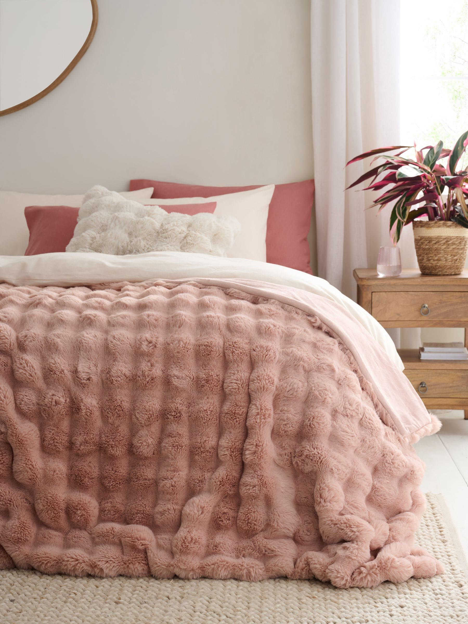 Next Light Pink Aspen Faux Fur Throw | Next US