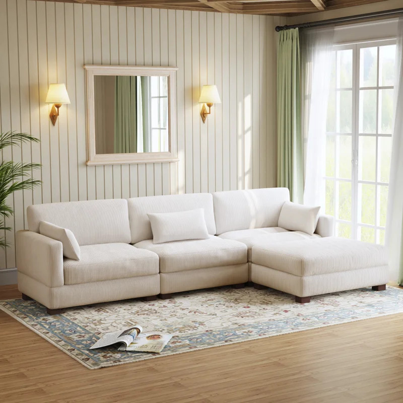 Maelina 4 - Piece Upholstered Beige Corduroy Modular Sectional Sofa with Pillow Back and Removabl... | Wayfair North America