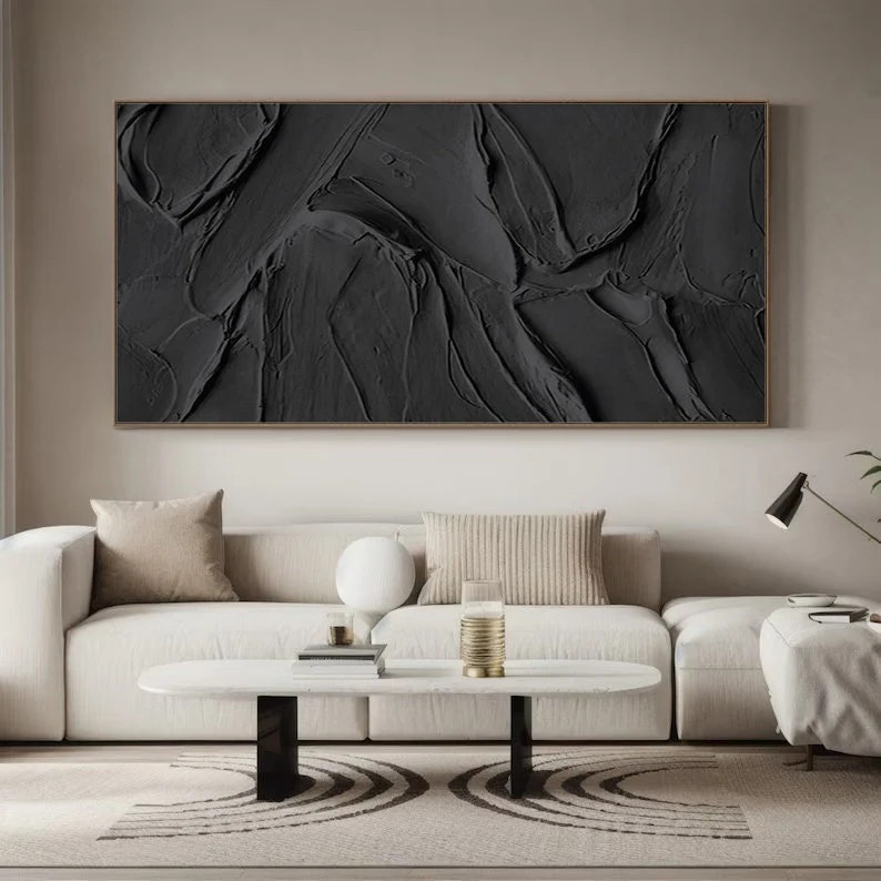 Black 3D Textured Painting Black 3D Minimalist Painting Large Black Abstract Painting Black Abstr... | Etsy (US)
