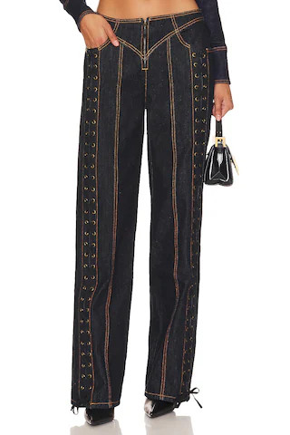 LIONESS Daydream Tie Up Jeans in Dark Denim from Revolve.com | Revolve Clothing (Global)