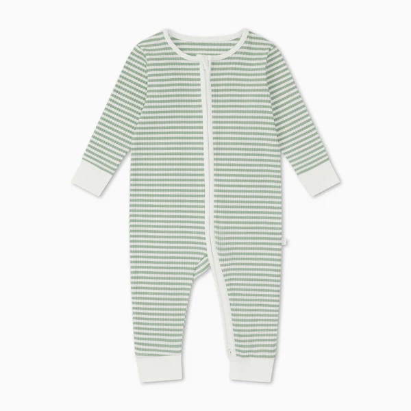 Sage Stripe Ribbed Clever Zip Sleepsuit | Baby Mori