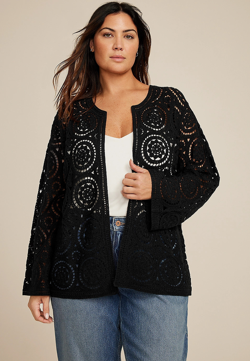 Plus Size Crochet Long Sleeve Cardigan | Maurices