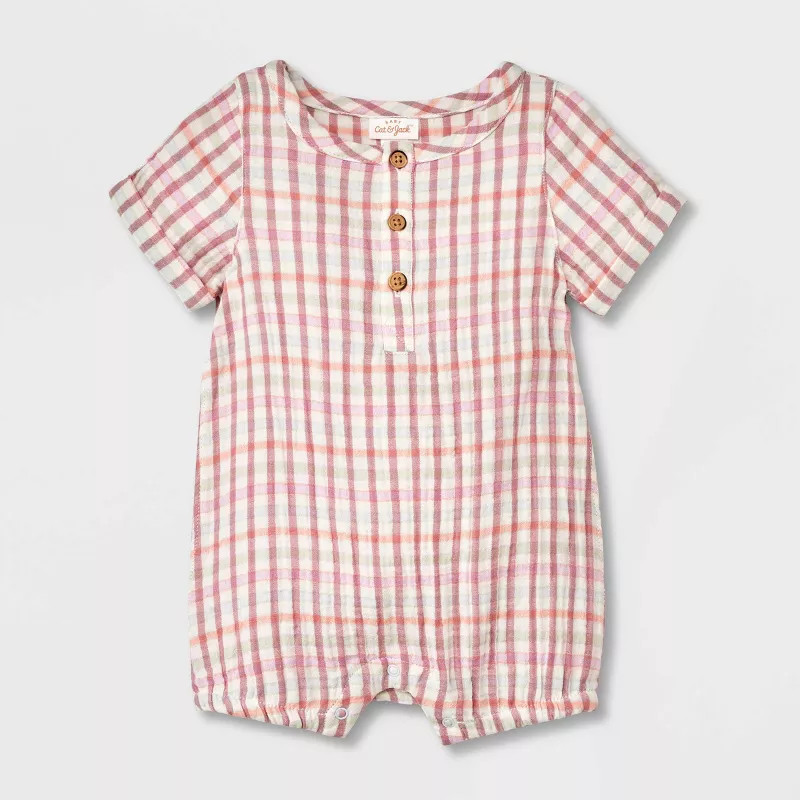 Baby Gingham Romper - Cat & Jack™ Cream | Target