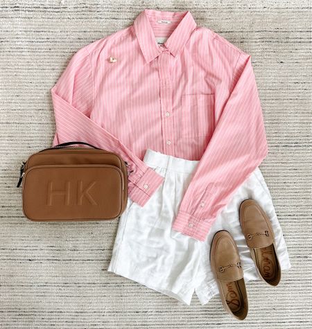 Spring and summer outfit with white linen shorts paired with cropped pink button down and loafers for a chic look. Would look super cute with sneakers or sandals, too! 

#LTKSeasonal #LTKstyletip