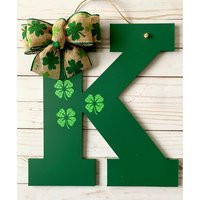 Monogram Door Hanger - St. Patricks Day Decor St Paddys Intial Shamrock | Etsy (US)