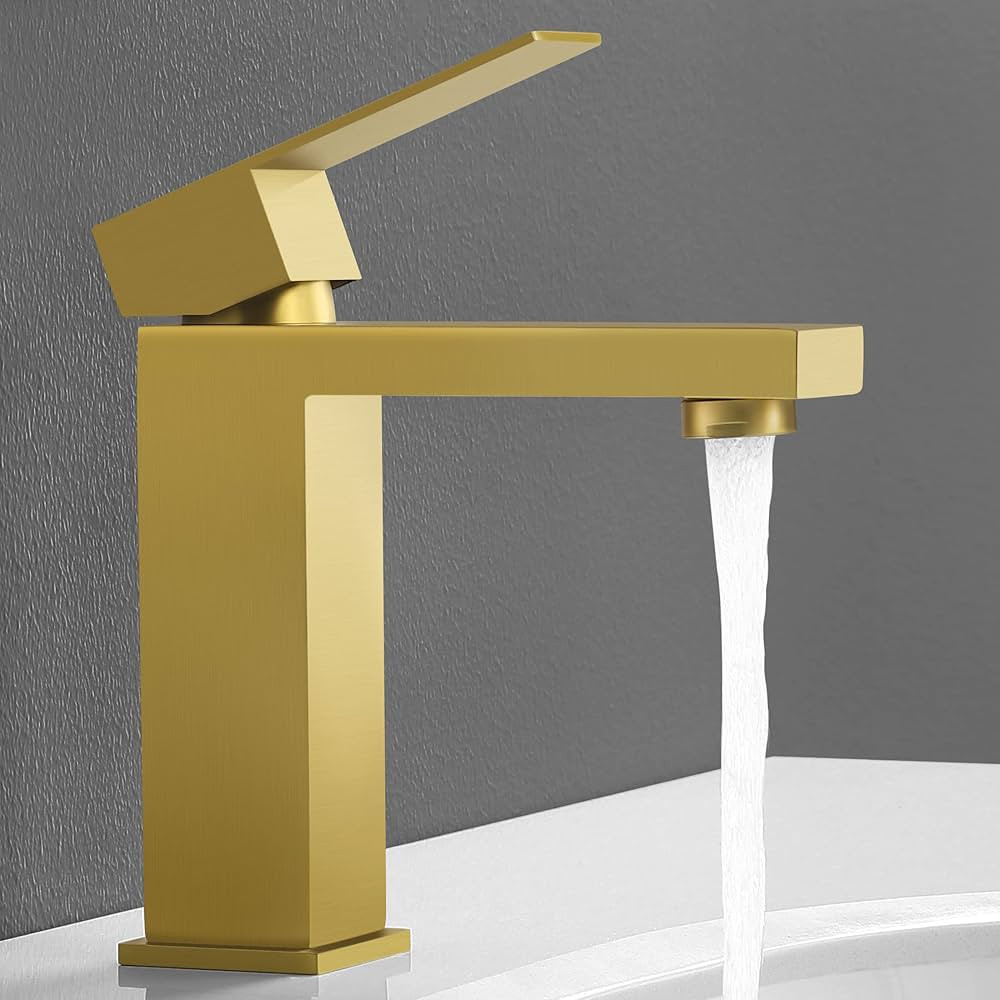 KES Brushed Gold Bathroom Faucet Single Hole Modern Vanity Faucet Single Handle Bathroom Sink Fau... | Amazon (US)