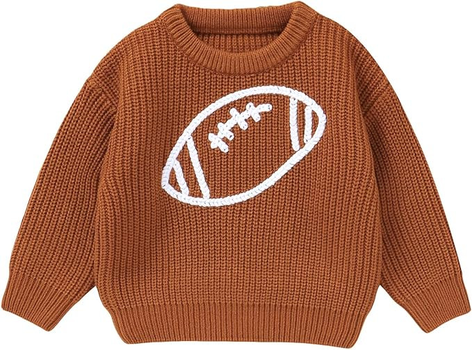 Football Baby Sweater Rugby Embroidery Sweater Shirt Chunky Knit Sweater Pullover Tops Neutral Fa... | Amazon (US)