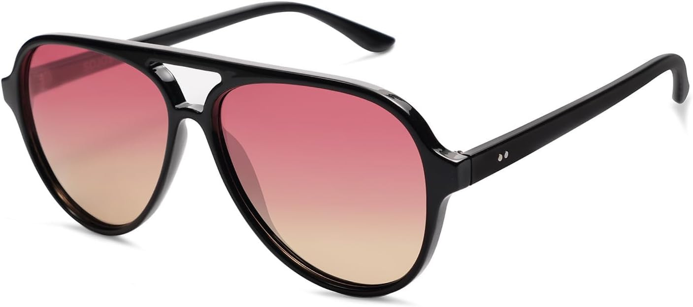 SOJOS Classic Polarized Aviator Sunglasses for Women Men, Retro Trendy Aviators Shades SJ2201, Shiny Black/Purple Gradient Brown | Amazon (US)