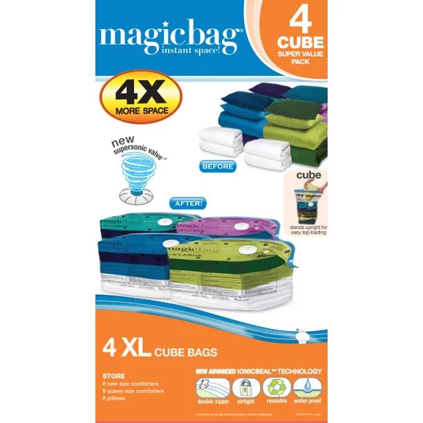 MagicBag® Cube Instant Space Saver Storage - Extra Large - Double Zipper - 4 Pack | Walmart (US)