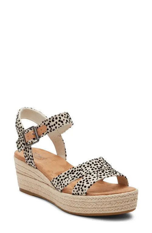 TOMS Audrey Ankle Strap Espadrille Platform Wedge Sandal in Fog Flocked Mini Cheetah at Nordstrom, Size 10 | Nordstrom