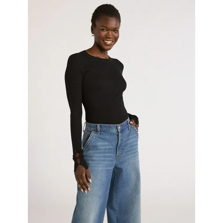 Scoop Women's Ribbed Knit Sweater Bodysuit with Long Sleeves, Sizes XS-XXL | Walmart (US)