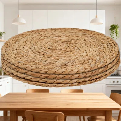 Defined Deco Hand-Woven Water Hyacinth Placemats Set Of 4, 12-Inch Round Rattan Table Mats For Dining, Farmhouse Rustic Braided Wicker Decor For Home | Wayfair North America
