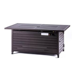 56 in. x 21 in. Rectangular Fire Pit Table With Stainless Steel Burner in Mocha | The Home Depot