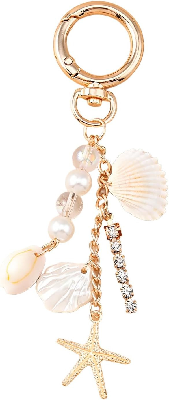Angyape Gold Beach Keychain Cute Starfish Pearl Seashell Keychain Bag Charms Purse Charms Summer ... | Amazon (US)
