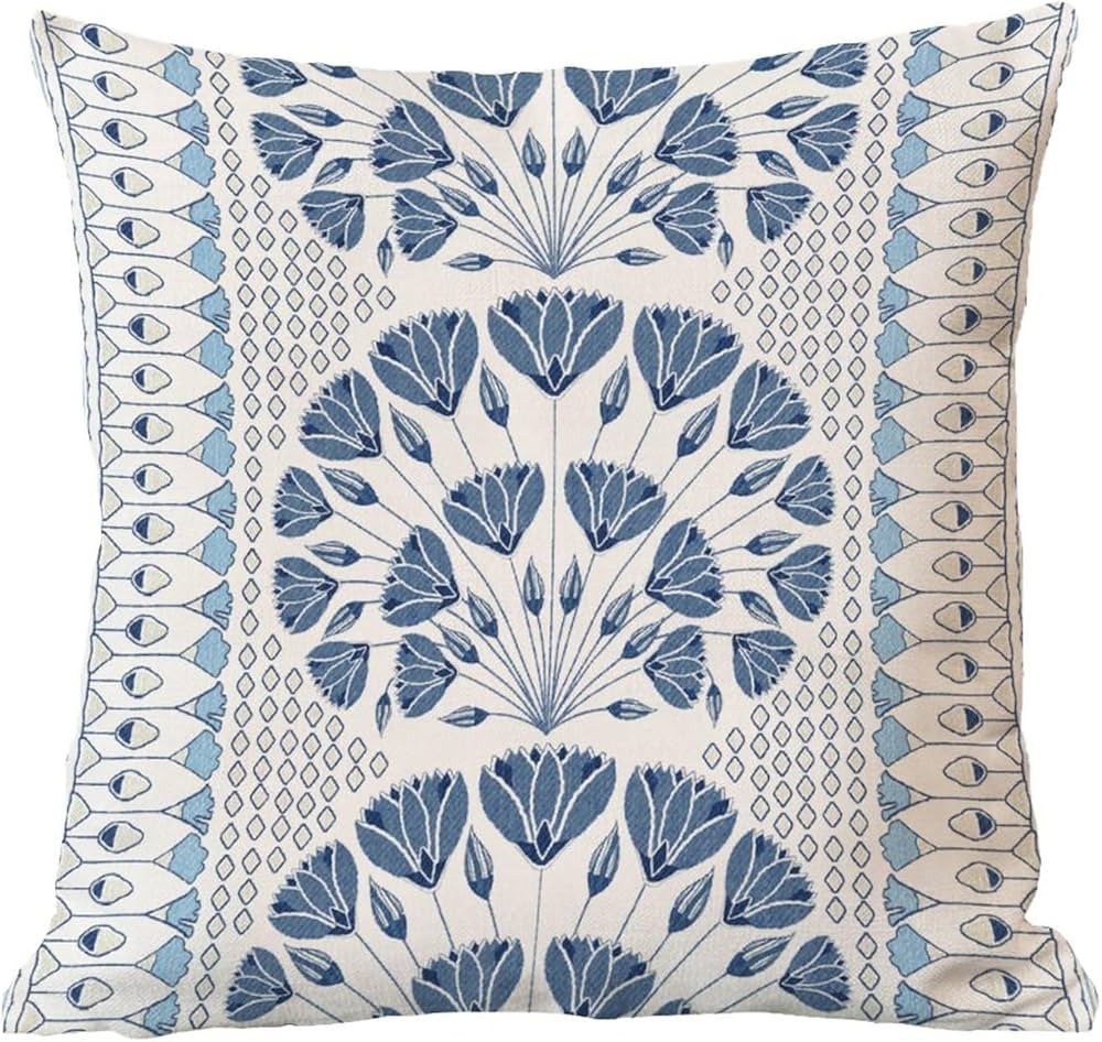 Farmhouse Throw Pillow Covers 20x20 Inch Modern Art Pillowcases Blue and Rice White Cairo Chinois... | Amazon (US)