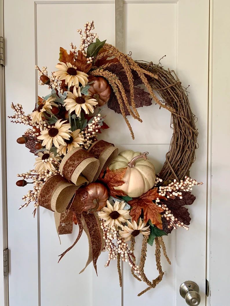Toasted Sunflower & Pumpkin Fall Wreath Thanksgiving Decor | Etsy (US)
