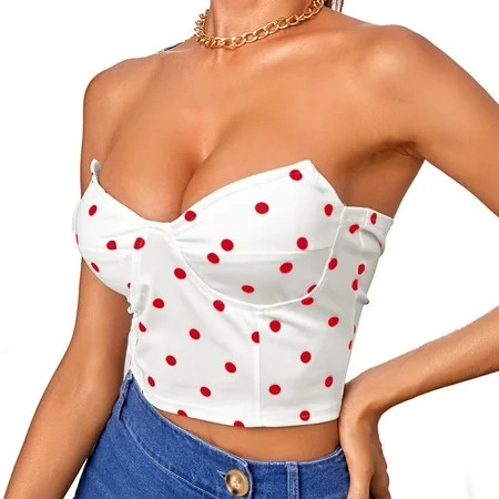 Honeeladyy Sales Online Womens Polka Dot Crop Tops Tube Top Deep V Neck Short Sleeveless Retro Vest  | Walmart (US)