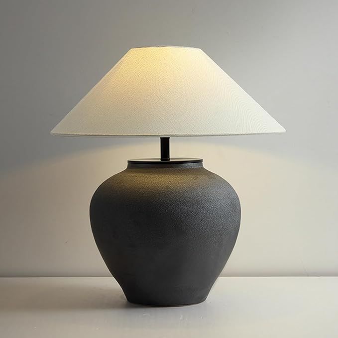 Black Table Lamp Farmhouse Ceramic Table Lamp,Small Desk Lamp with Fabric Shade, Bedside Night La... | Amazon (US)