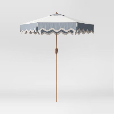 Round Scalloped Fringe Edge Outdoor Patio Market Umbrella Slate Blue - Threshold™ designed with... | Target