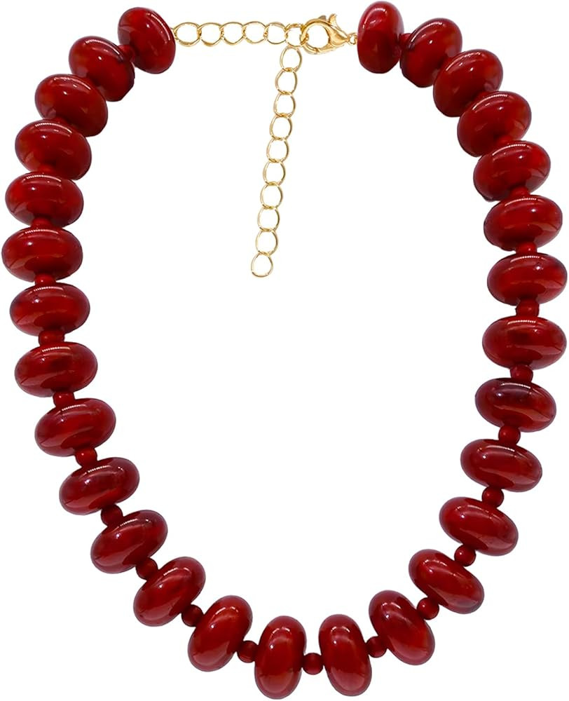 Chunky Beaded Necklace for Women Large Big Bead Choker Necklaces Trendy Boho Bold Beads Statement... | Amazon (US)