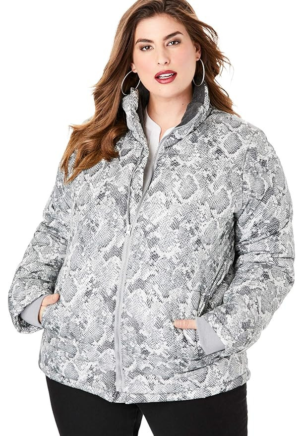 Roamans Women's Plus Size Short Puffer Jacket | Amazon (US)
