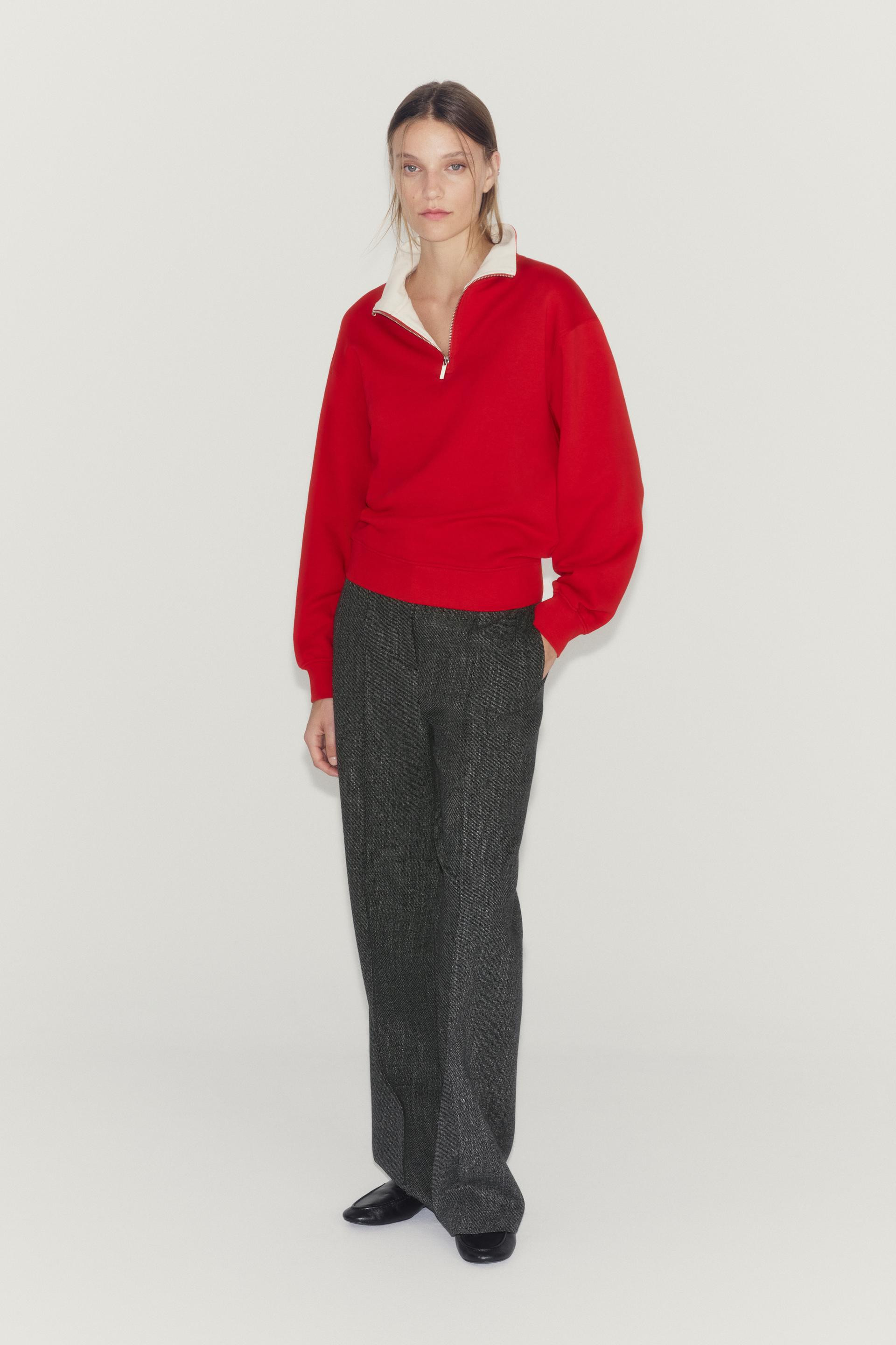 Zara - Zip-Up Sweatshirt - Red - M - Woman | Zara US