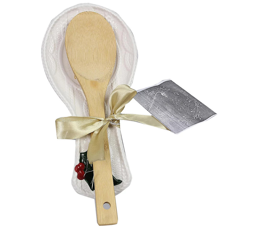 Young's Inc. Wintergreen Christmas Ceramic Spoo n Rest w/ Spoo | QVC