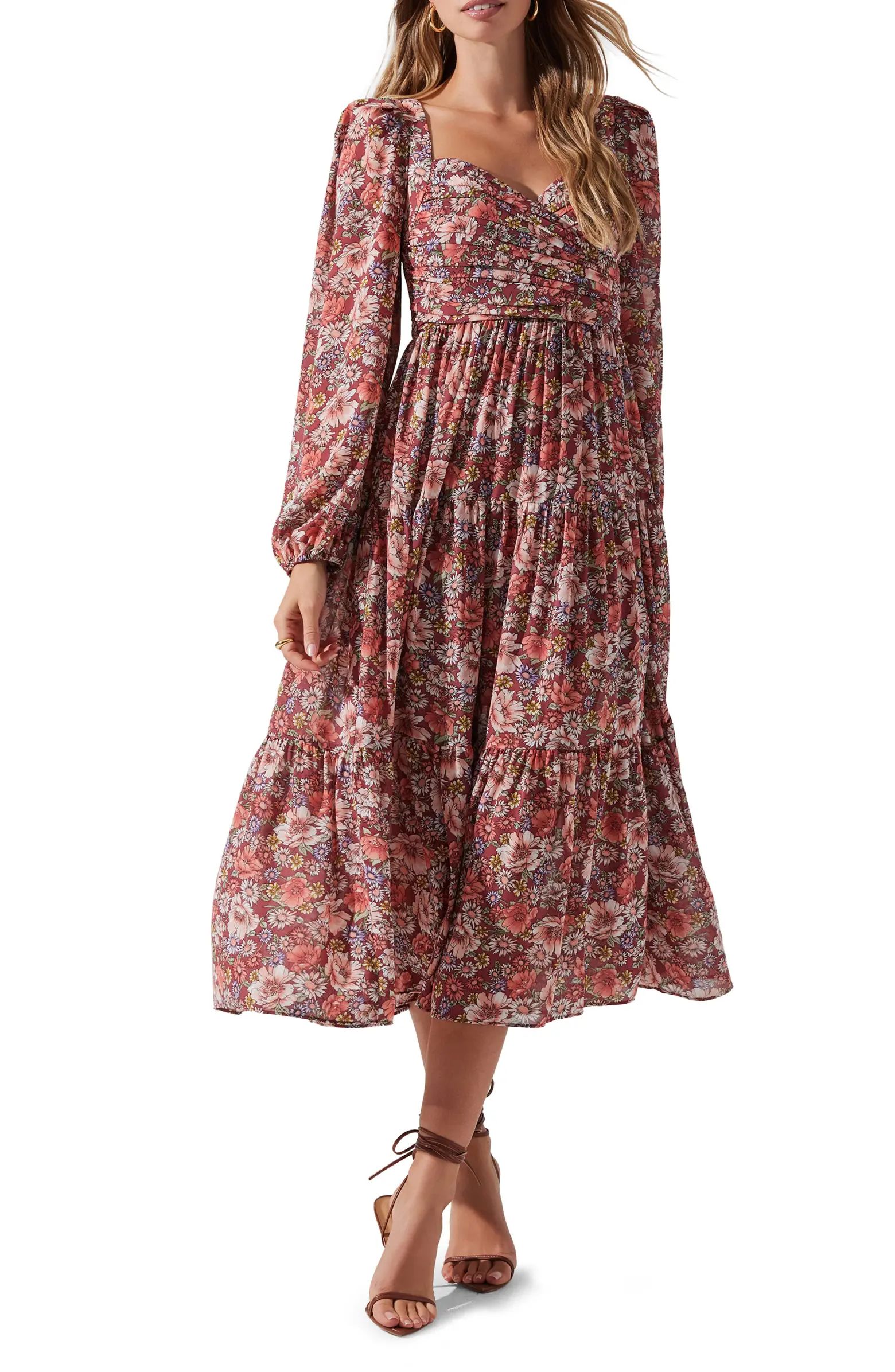 ASTR the Label Floral Pleated Long Sleeve Midi Dress | Nordstrom | Nordstrom