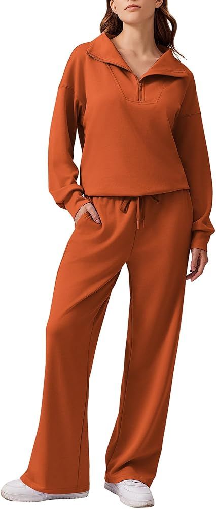 PINSPARK 2 Piece Sets for Women 2024 Fall Outfits Sweatsuit Oversized Sweatshirt Wide Leg Sweatpa... | Amazon (US)