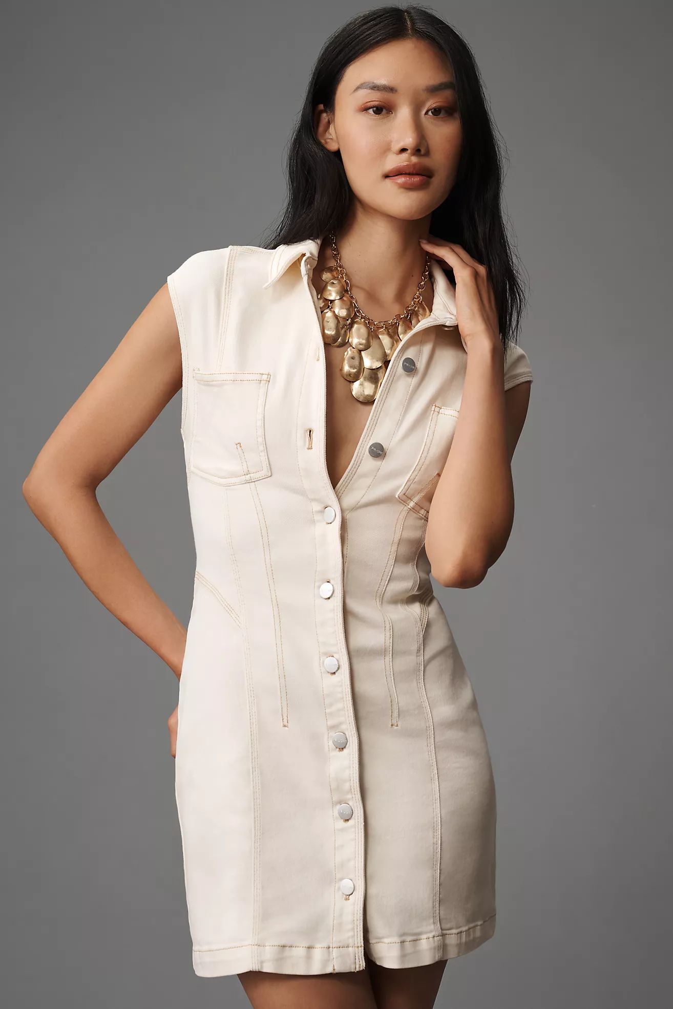 Pilcro Seamed Button-Front Denim Mini Dress | Anthropologie (US)