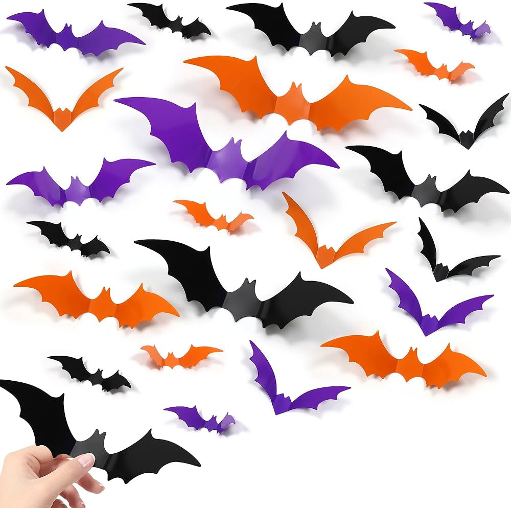 100 PCS 3D Halloween Bats Wall Decor, Realistic PVC Bats Halloween Decoration,Scary Plastic Bat W... | Amazon (US)