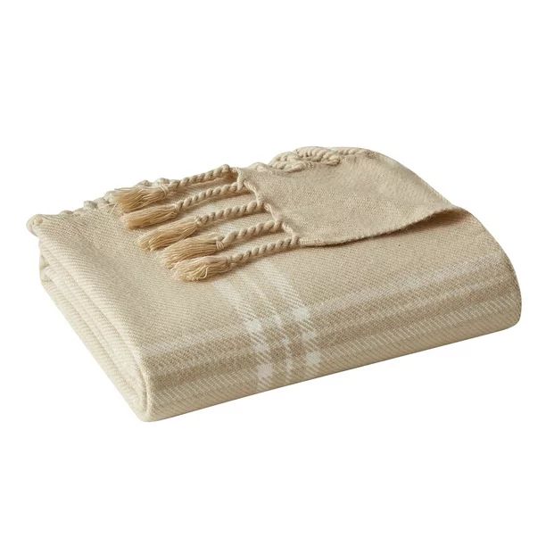 My Texas House Tatum Plaid Cotton/Acrylic Throw Blanket, Ivory/Tan, Standard Throw | Walmart (US)
