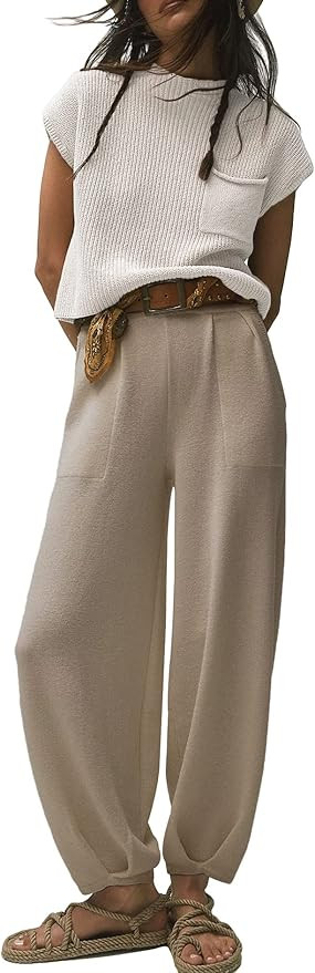 Ugerlov Women's Two Piece Outfits Sweater Sets Knit Pullover Tops and High Waisted Pants Lounge S... | Amazon (US)