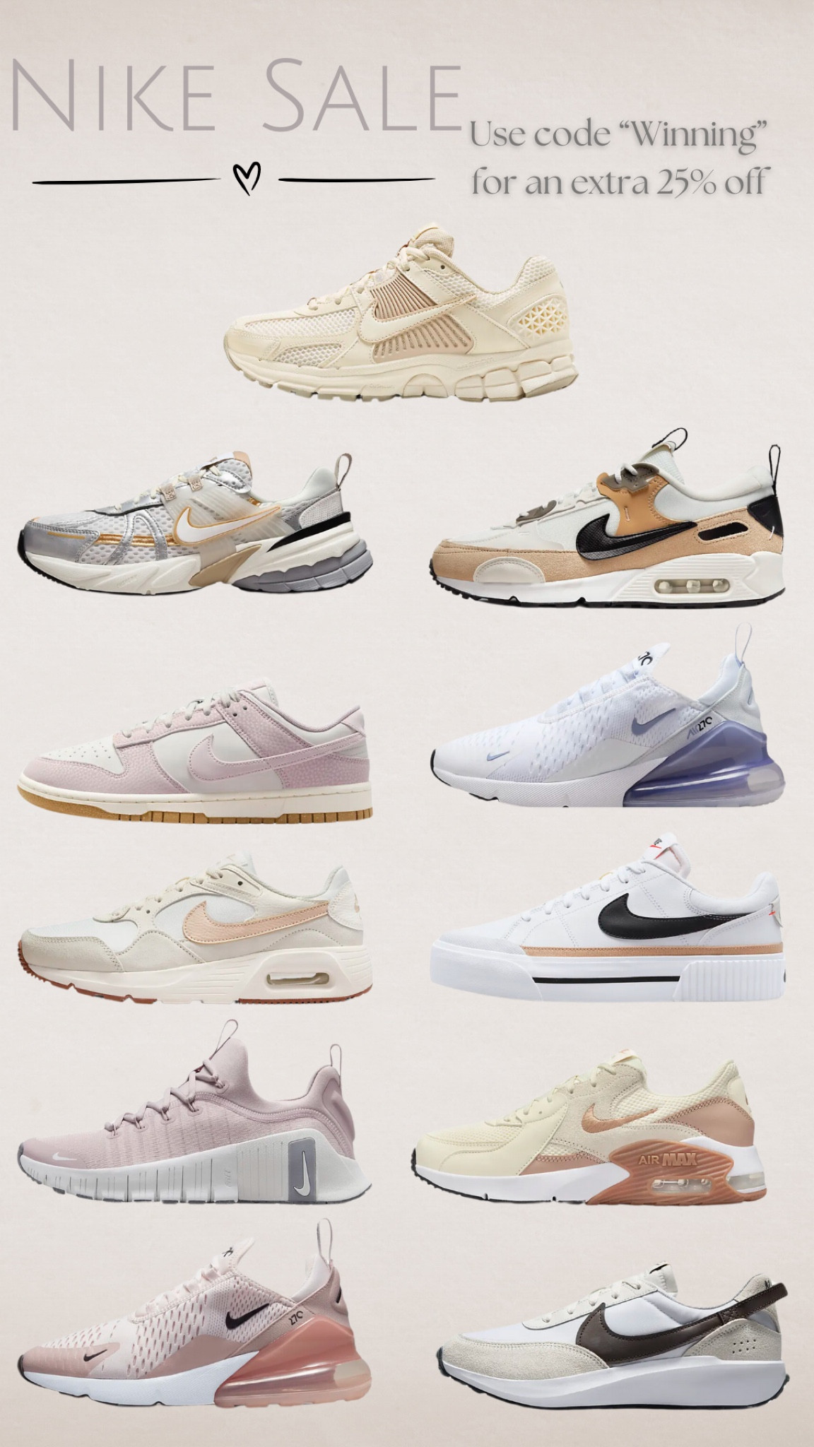 Nike Sale! Use code “Winning” for an extra 25% off! 🤍 #nike #nikeshoes #sneakers #sale

#LTKGiftGuide #LTKShoeCrush #LTKSaleAlert