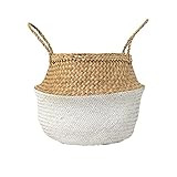 Bloomingville Home Accessories Large Seagrass Basket with Handles, 19.5 Inch, Natural & White | Amazon (US)