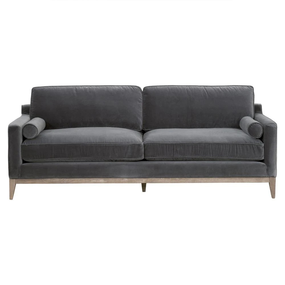 Stephanie Modern Classic Grey Velvet Oak Sofa - 86" | Kathy Kuo Home