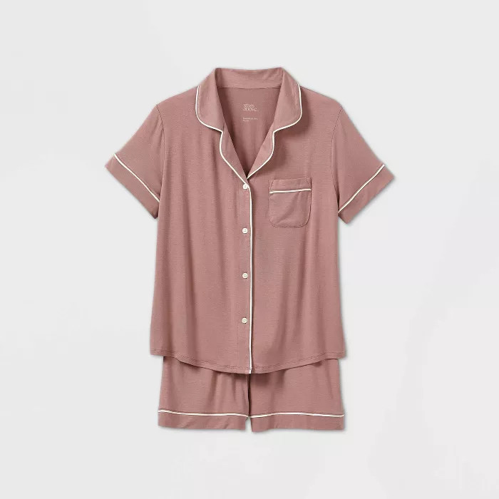 Women's Beautifully Soft Short Sleeve Notch Collar Top and Shorts Pajama Set - Stars Above™ | Target