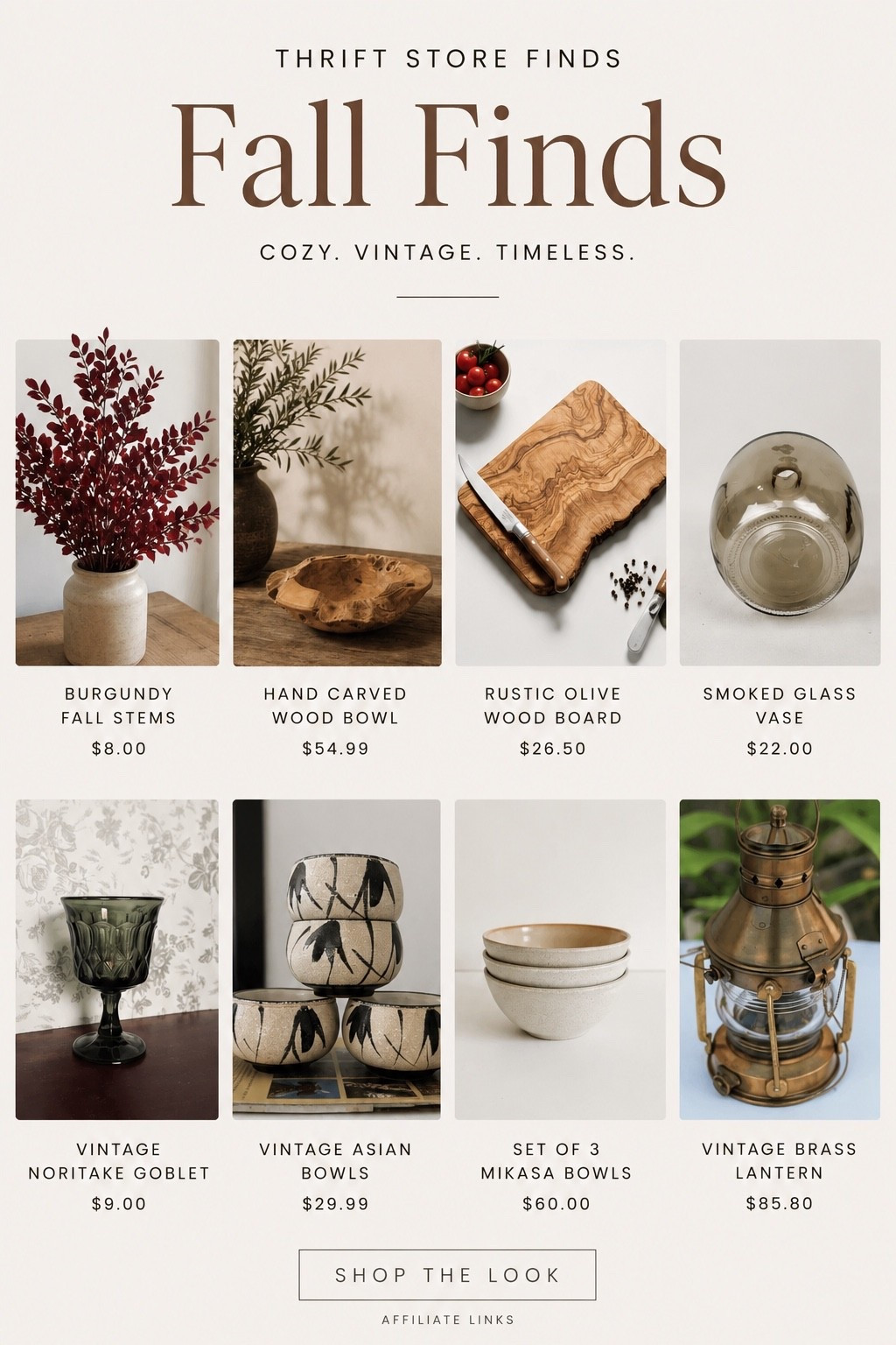 Cozy Fall Finds That Look Thrifted

Love the look of vintage thrift store decor but don’t want to spend hours searching? I rounded up cozy fall finds with the same collected, timeless feel—from rustic wood accents and vintage-inspired glassware to warm burgundy stems and beautiful pottery. These pieces bring that perfectly curated thrifted look to your home, whether you’re decorating for early fall or creating a cozy space you’ll enjoy all season long.

This collection ties in perfectly with your Reel and uses searchable keywords like cozy fall decor, vintage-inspired home decor, thrifted look, rustic home, and fall decorating ideas.

#LTKHome #LTKSaleAlert #LTKSeasonal