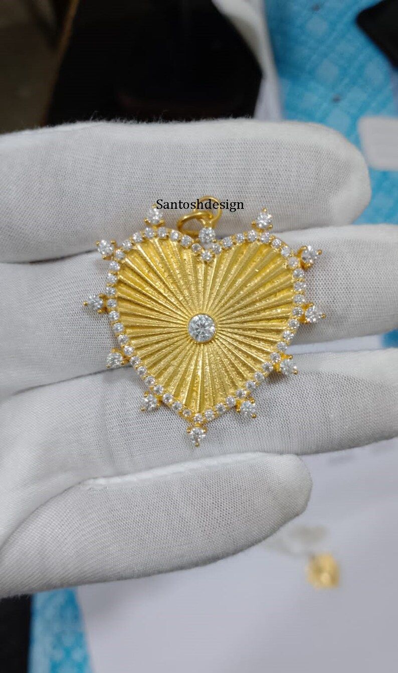 Beautiful Starburst Heart Diamond 925 Sterling Silver Charm Pendant,designer Heart Starburst Silv... | Etsy (US)
