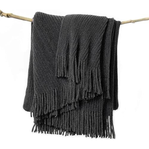 lifein Throw Blanket for Couch, Soft Boho Decor Bed Throw,Cozy Grey Knitted Chenille Small Farmhouse Lightweight Throw (Dark Grey,60 * 80") | Amazon (US)
