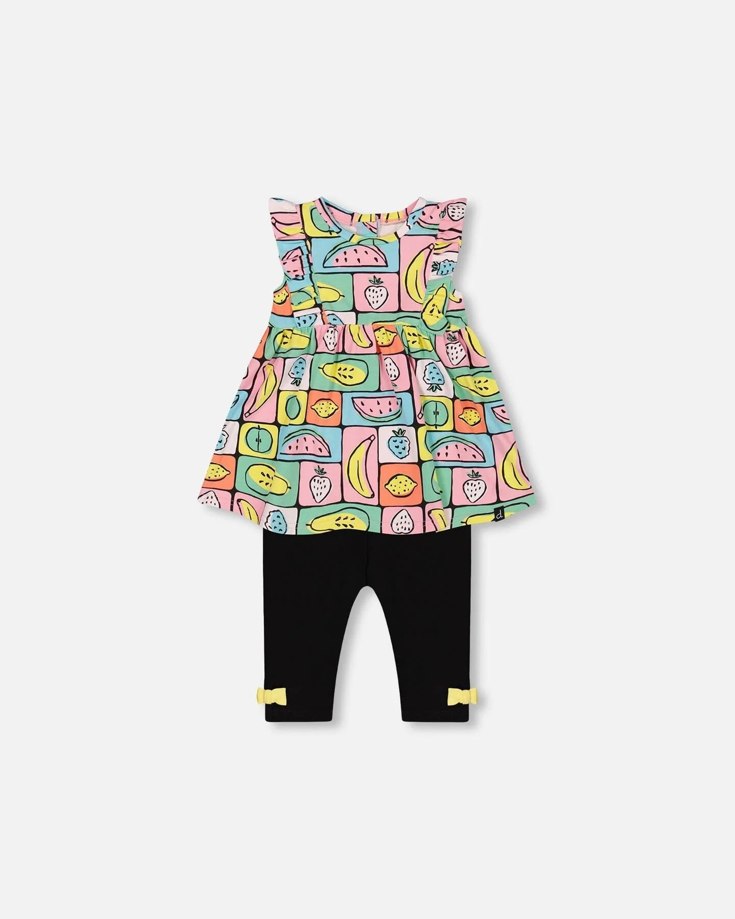 Organic Cotton Jersey Tunic And Capri Set Printed Fruits Square | Deux par Deux Childrens Designer Clothing