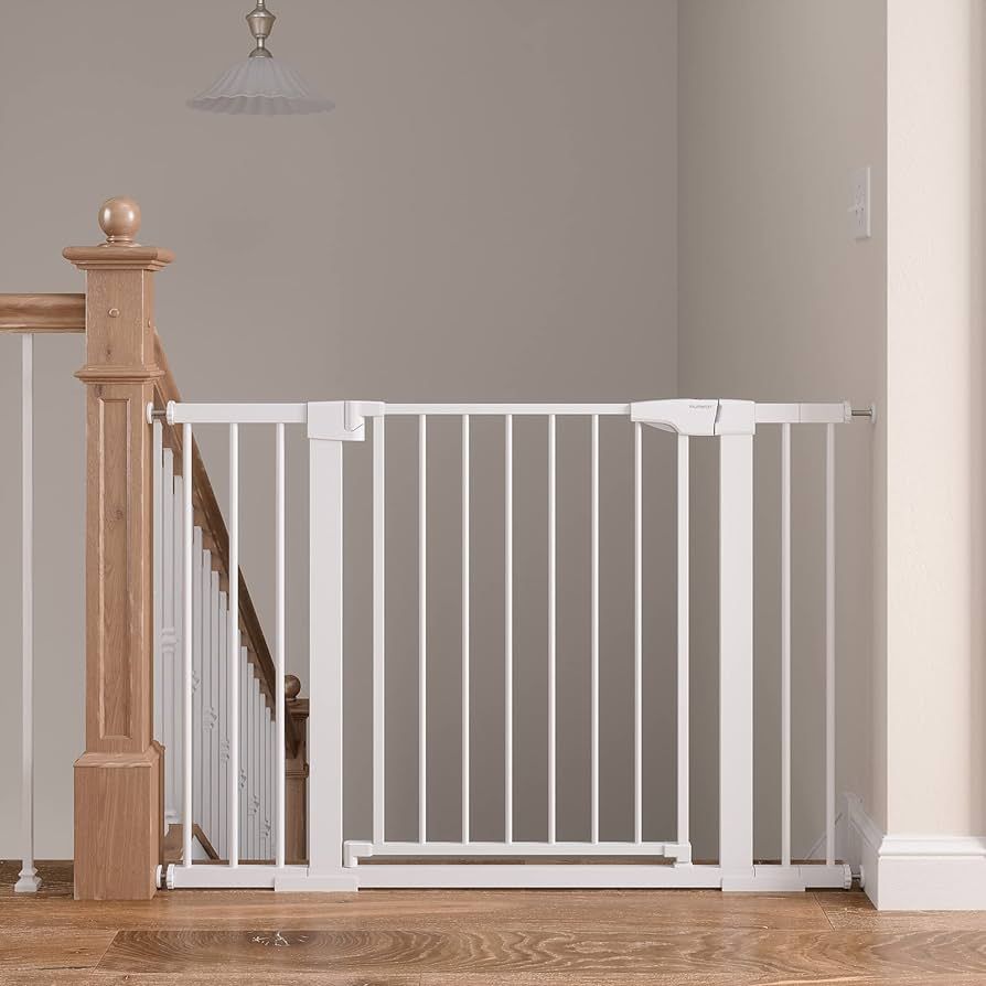 Mumeasy Baby Gate for Stairs, 29.6"-46" Pressure Mounted Pet Gate with Walk Through Door, Auto Cl... | Amazon (US)
